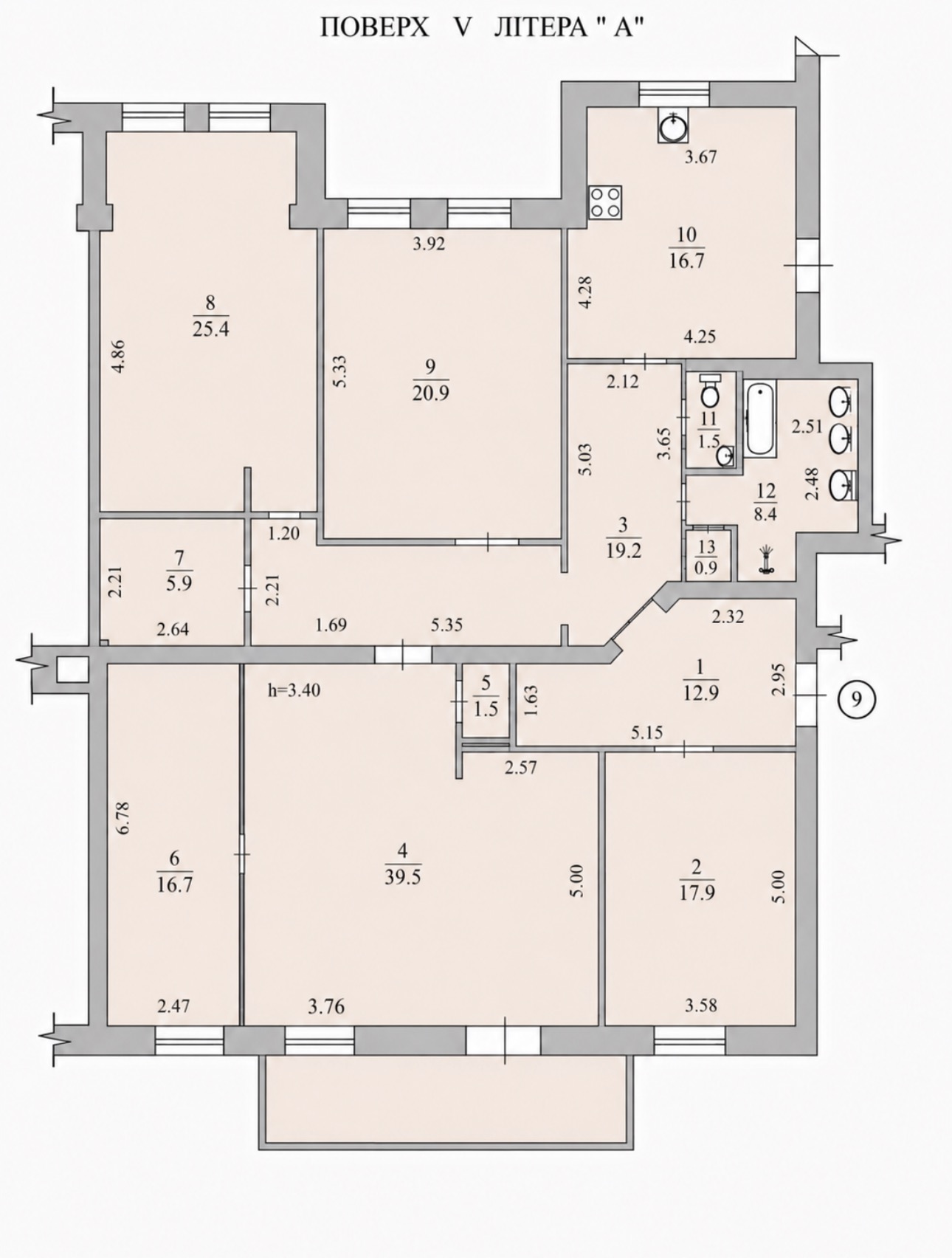 Технічний план квартири 188,7 м² на провулку Івана Козловського, 5